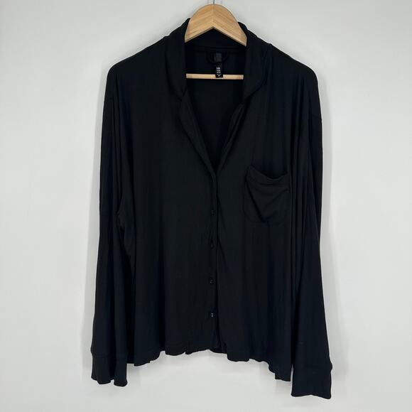 SKIMS Soft Lounge Ribbed Sleep Top Button Down Shirt Modal Jersey in Onyx Black - Picture 5 of 13